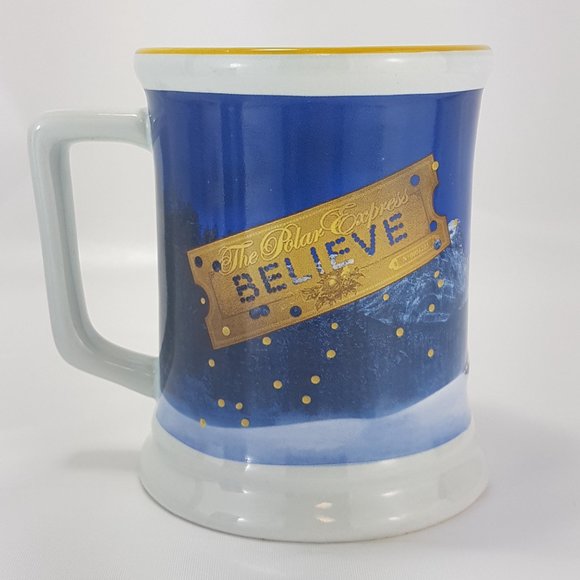 Set of 2 Vintage Polar Express Believe Mugs Teacups Warner Bros White Blue - Picture 4 of 12